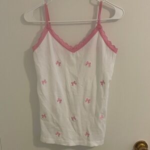 Pink and White Lace Trim Cami Top. Size: X-Large